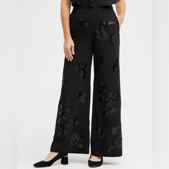 CHICO’S Floral Sequin Wide Leg PANTS - Picture 1 of 7